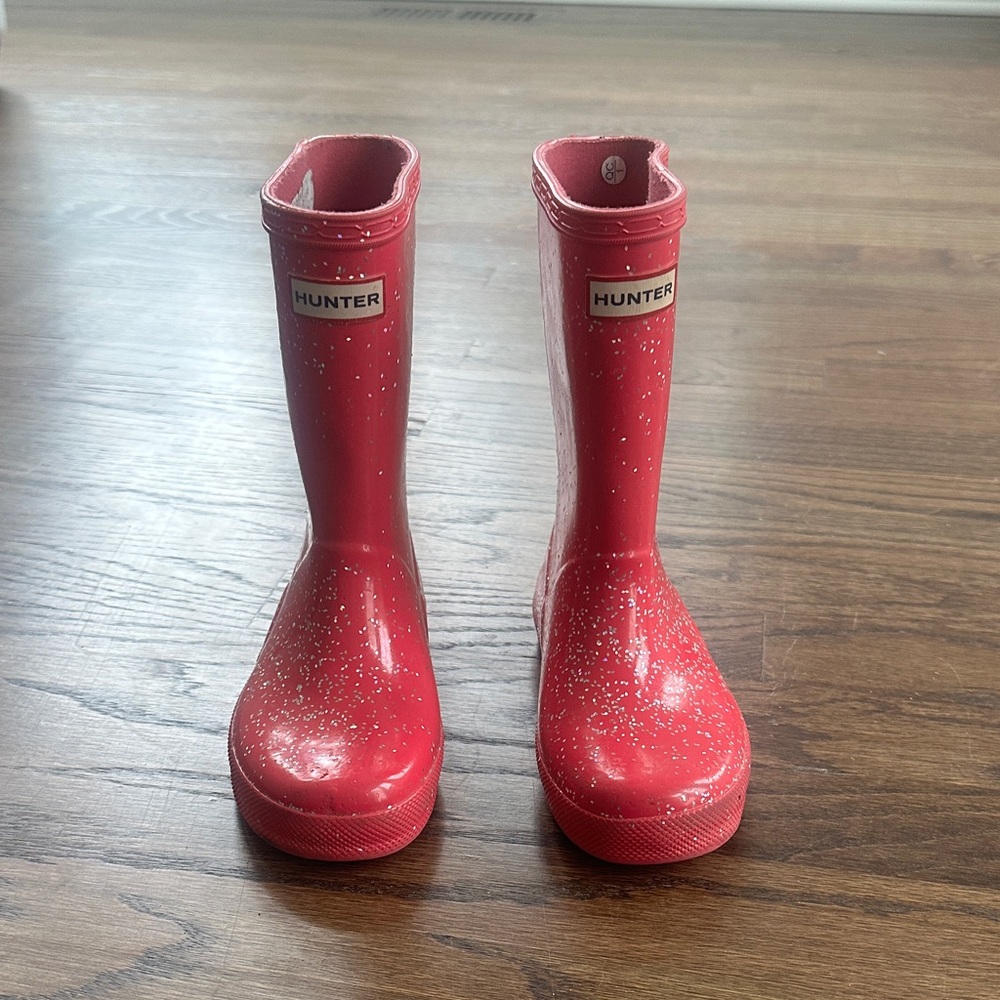 Hunter Bright Pink Glitter Rain Boots